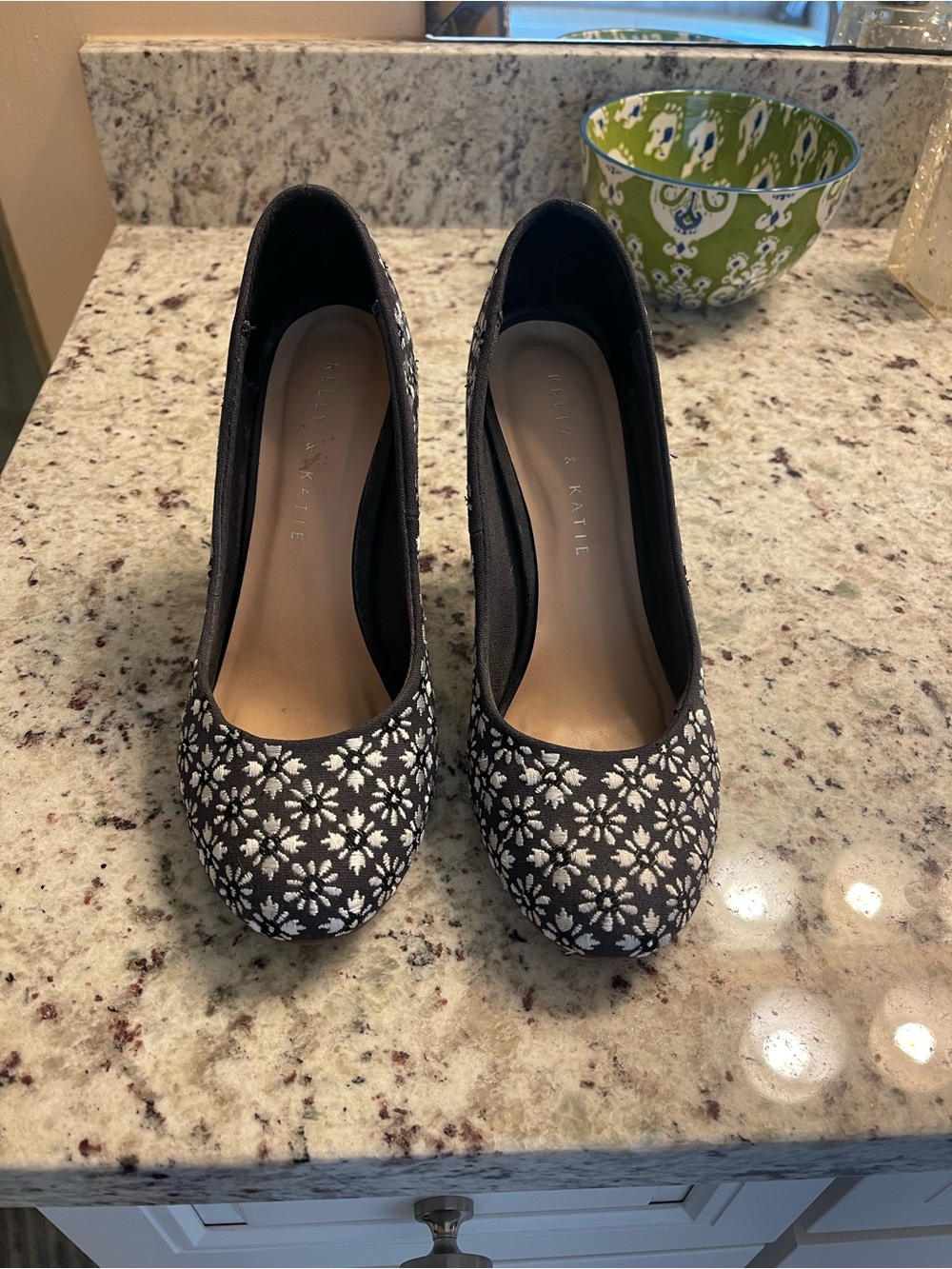 Blue & White Pattern Heels